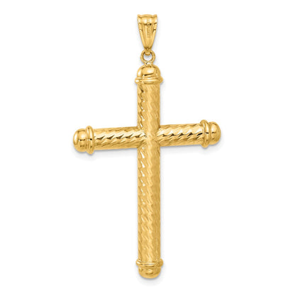 14K Yellow Gold Polished and Diamond-cut Cross Pendant