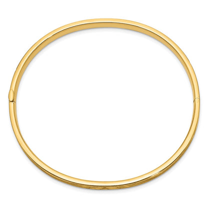 14K Yellow Gold 3/16 Diamond-cut Concave 5.00mm Hinged Oval Bangle Bracelet