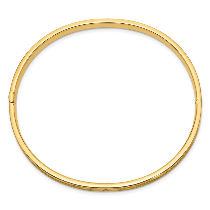 14K Yellow Gold 3/16 Diamond-cut Concave 5.00mm Hinged Oval Bangle Bracelet