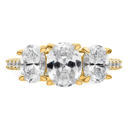 14K Yellow Gold 2 3/4 carat Lab Grown Diamond VS+ F+ Oval Complete Three Stone Engagement Ring
