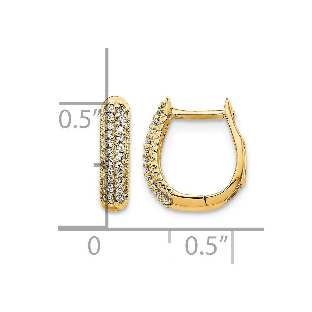 14K Yellow Gold 2-row 1/6 carat Diamond Hinged Hoop Earrings