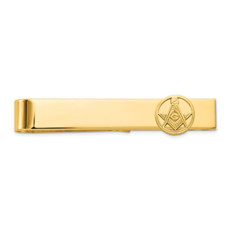 14K Yellow Gold Men's Polished and Beaded Masonic Circle Large Tie Bar