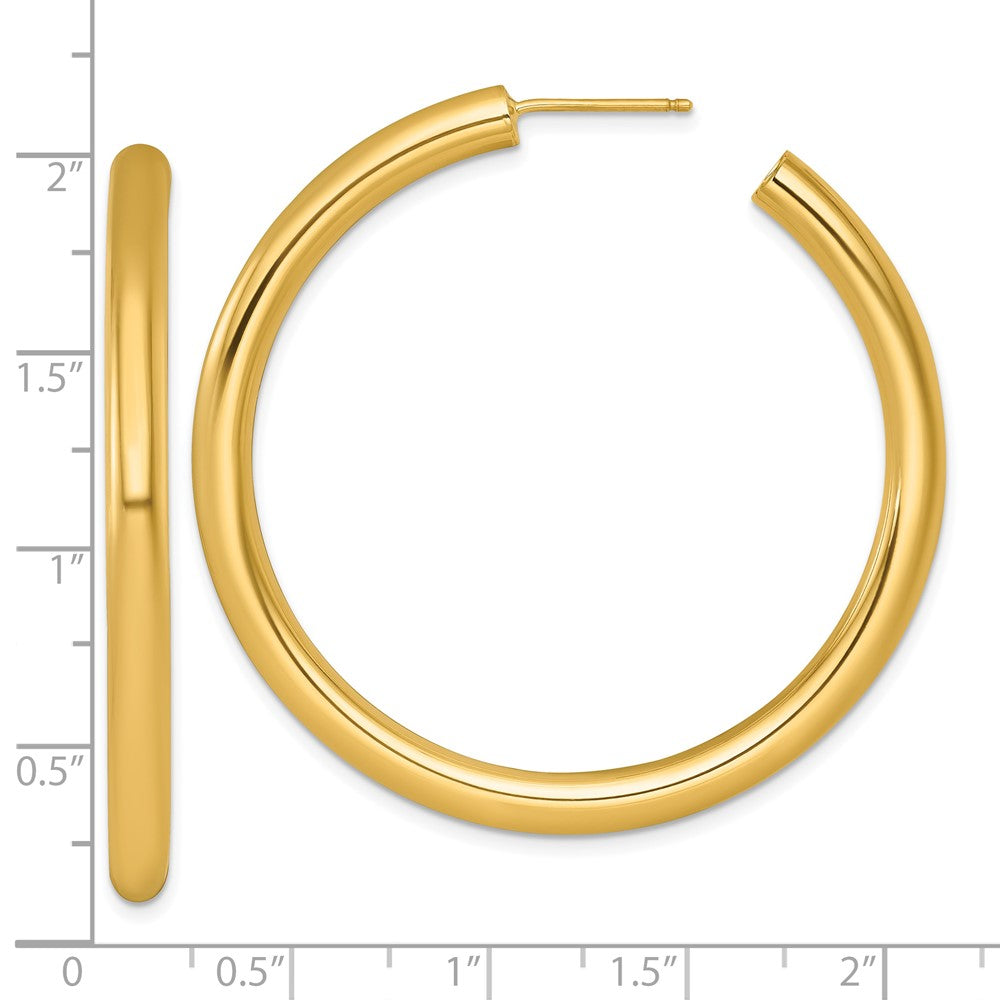 14K Yellow Gold Polished 4.0 x 50mm Tube C-Hoop Post Earrings