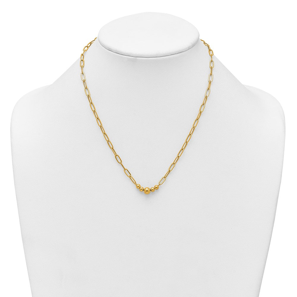 14K Yellow Gold Polished Graduated Beads 18 Inch Paperclip Link Necklace