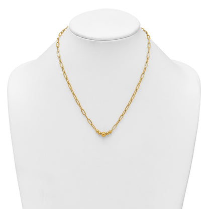14K Yellow Gold Polished Graduated Beads 18 Inch Paperclip Link Necklace