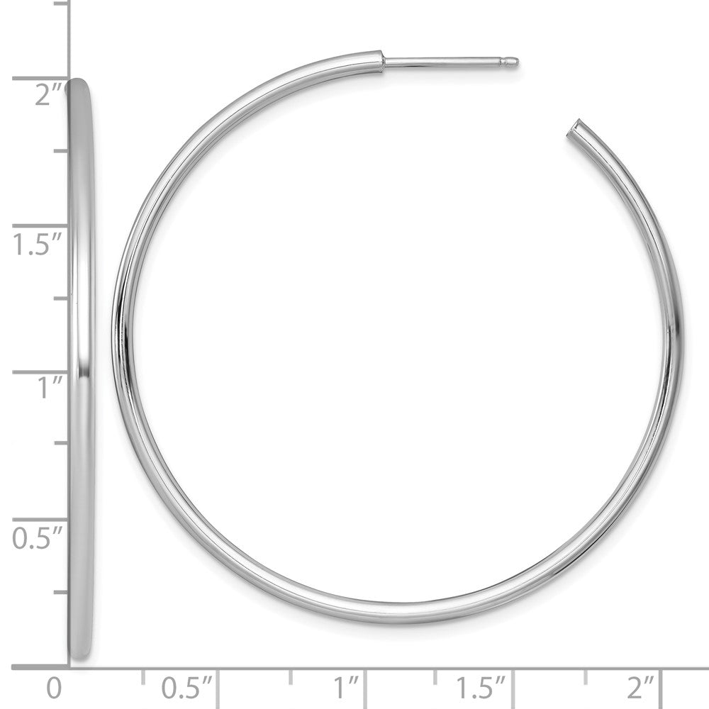 14K White Gold Polished 2.0 x 50mm Tube C-Hoop Post Earrings