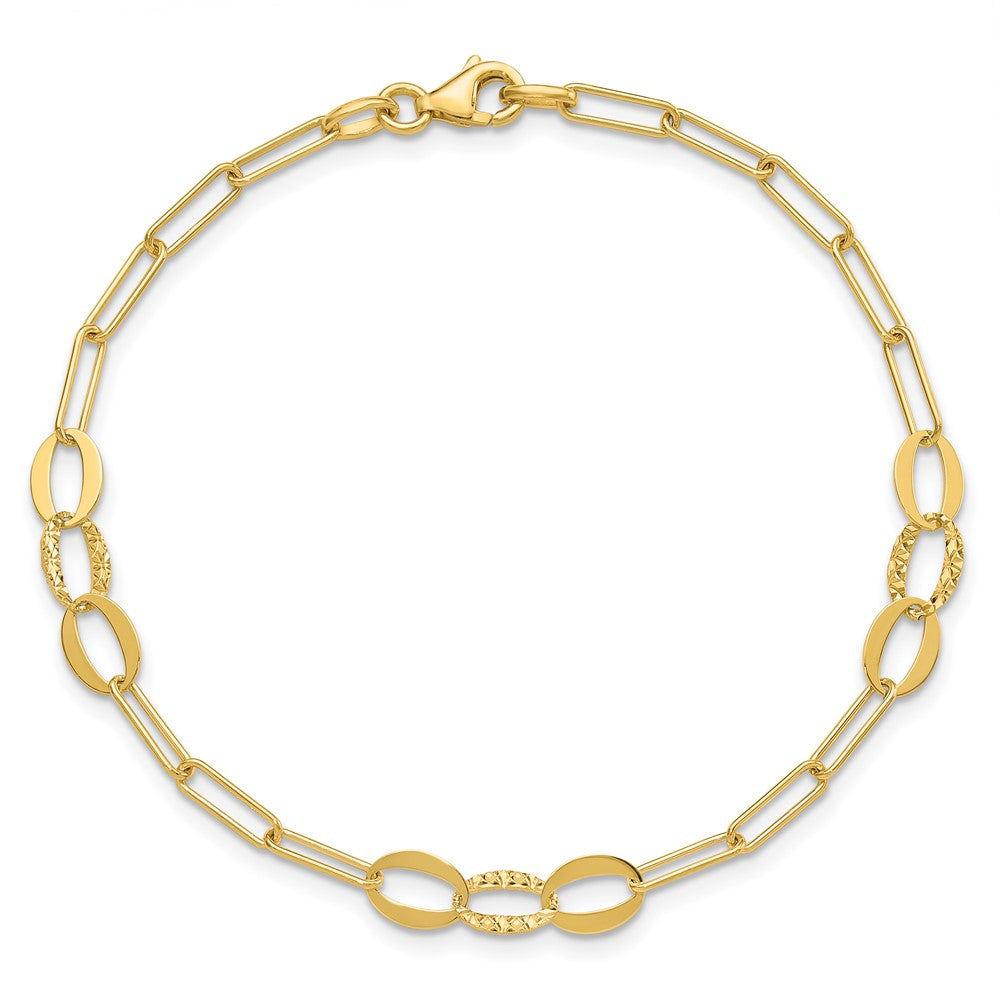 14K Yellow Gold Diamond-cut Oval and Paperclip Link 7.25 Inch Bracelet