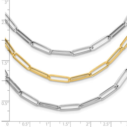 14K Two-Tone Gold Two-tone Polished Fancy Paperclip Link 3-Strand Bib 18.25 Inch Necklace