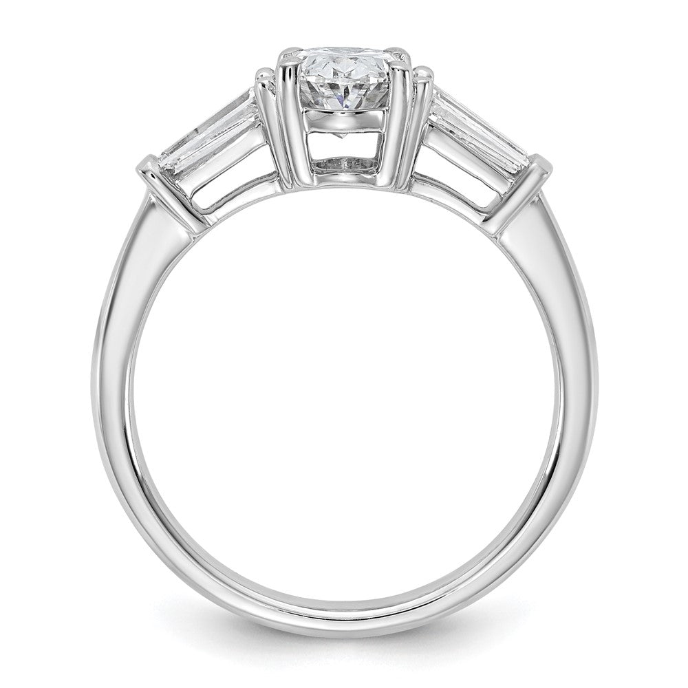 14K White Gold 1/2 carat Lab Grown Diamond VS+ F+ Tapered Baguette 1 carat Oval Semi Mount Three Stone Engagement Ring