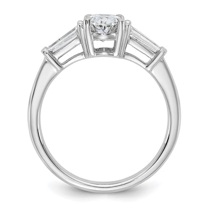 14K White Gold 1/2 carat Lab Grown Diamond VS+ F+ Tapered Baguette 1 carat Oval Semi Mount Three Stone Engagement Ring