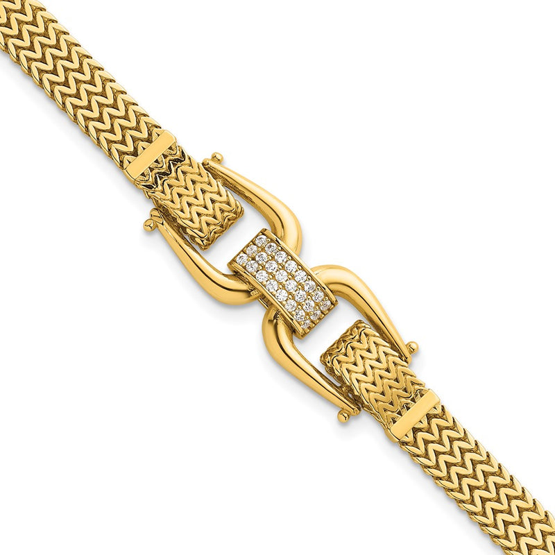 14K Yellow Gold Polished CZ Center Fancy Zig-Zag Link Chain Bracelet