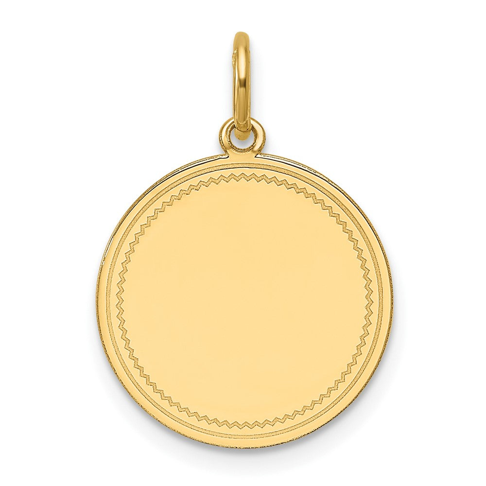 14K Yellow Gold Plain with Zig-Zag Edge Engravable Round 15.5mm Disc Charm