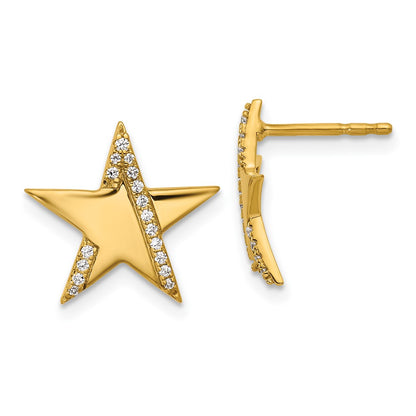 14K Yellow Gold Polished 1/8 carat Diamond Star Post Earrings