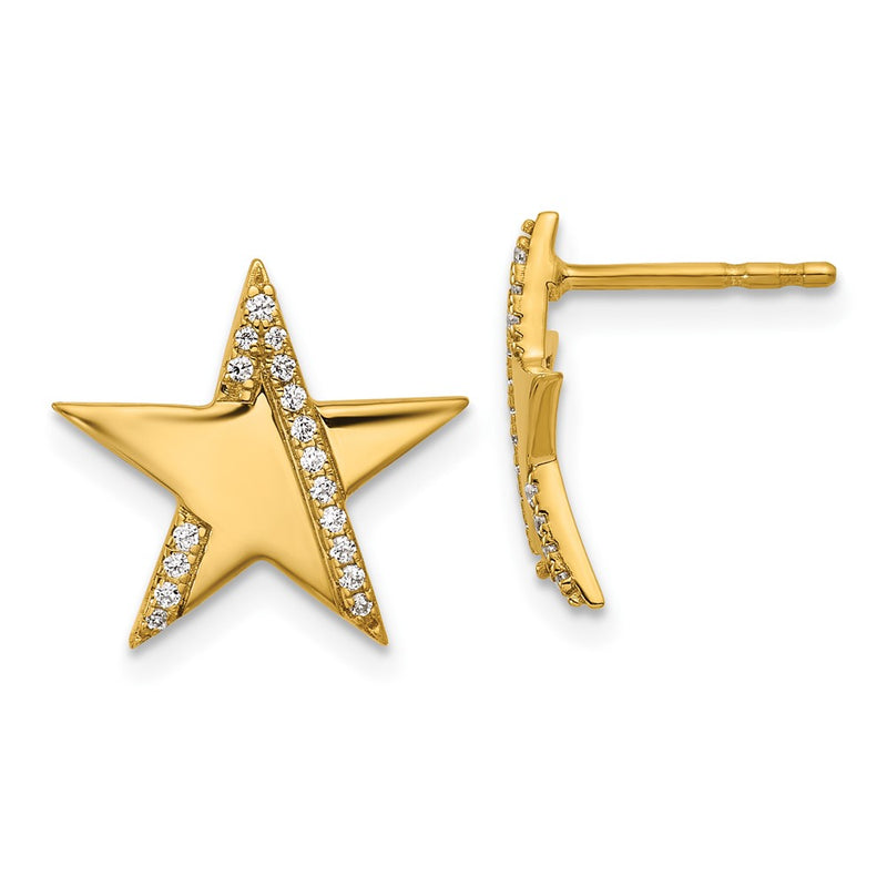 14K Yellow Gold Polished 1/8 carat Diamond Star Post Earrings
