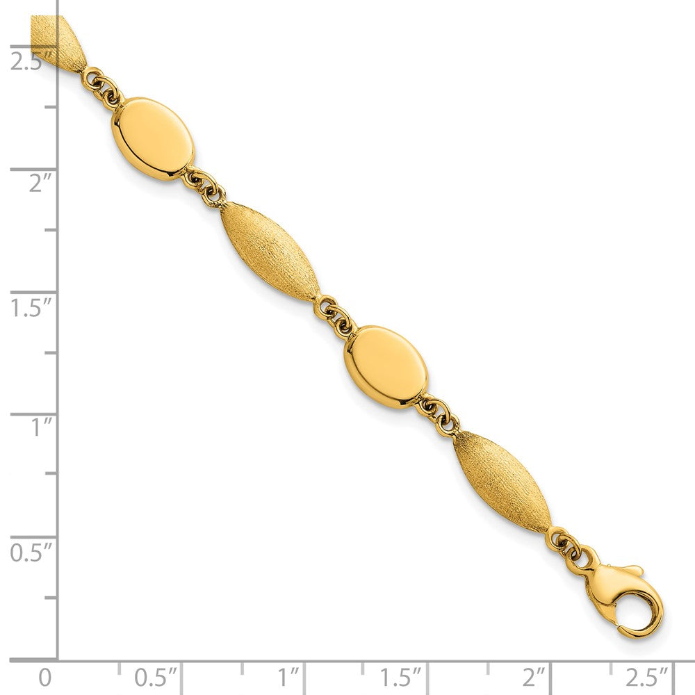 14K Yellow Gold Polished And Brushed 7.5mm Fancy Oval and Round Link 7.25 Inch Bracelet