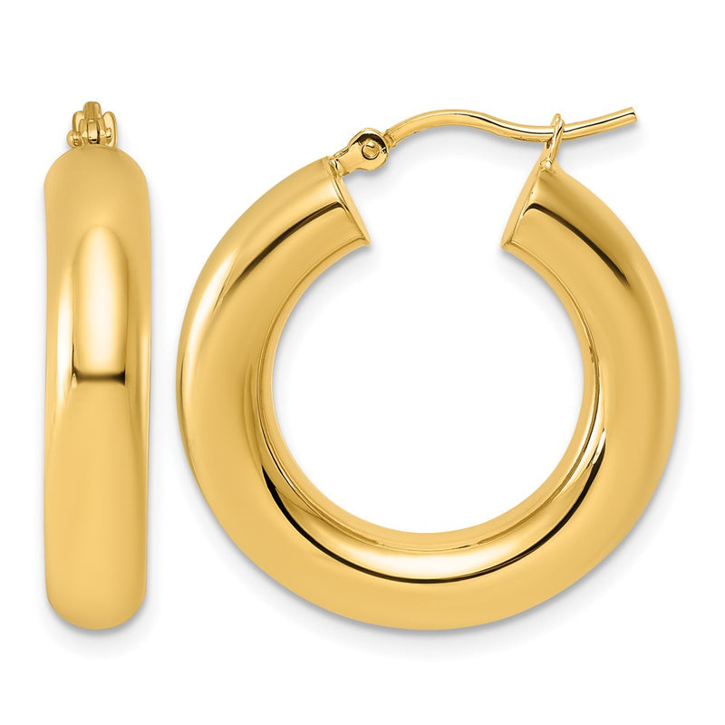 14K Yellow Gold 5x25mm Polished Lightweight Tube Hoop Earrings
