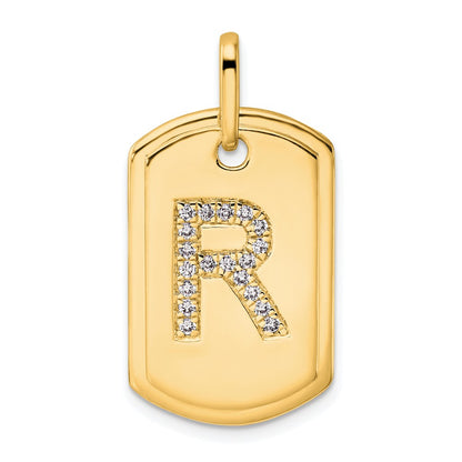 14K Yellow Gold Diamond Initial R Dog Tag Charm