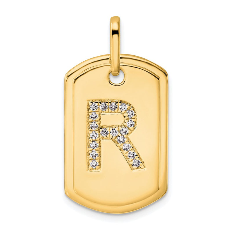 14K Yellow Gold Diamond Initial R Dog Tag Charm