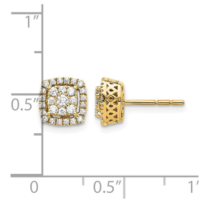 14K Yellow Gold 1/2 carat Diamond Square Cluster Post Earrings