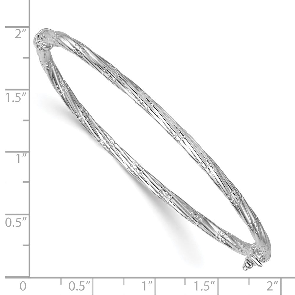 14K Yellow Gold with Rhodium Polished and Textured 2.90mm Twisted Hinged Oval Bangle Bracelet
