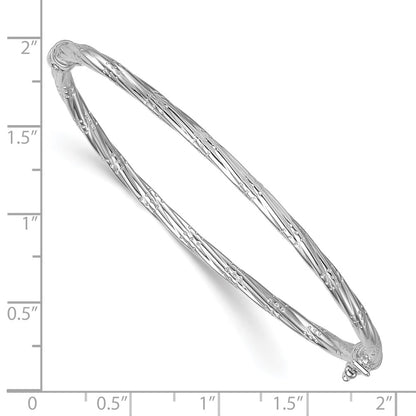 14K Yellow Gold with Rhodium Polished and Textured 2.90mm Twisted Hinged Oval Bangle Bracelet
