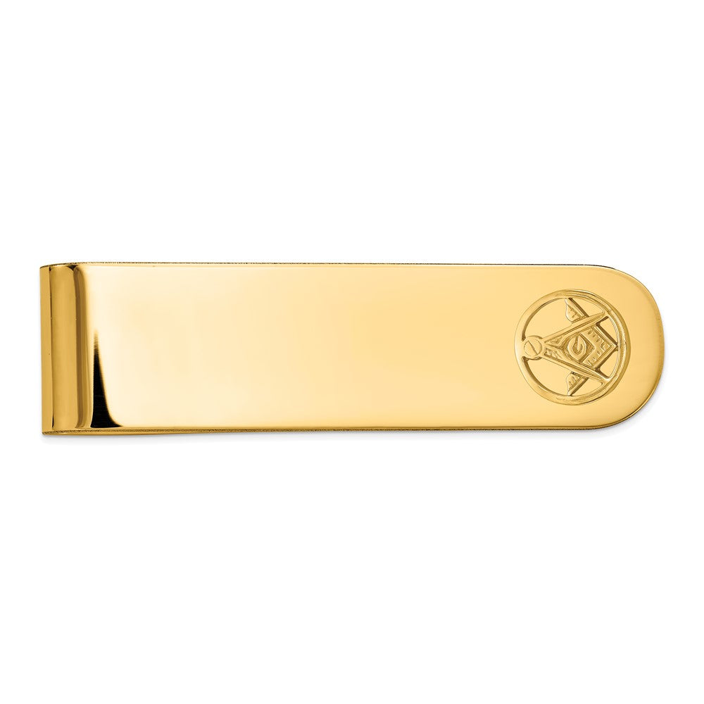 14K Yellow Gold Men's Polished and Beaded Masonic Circle Small Money Clip