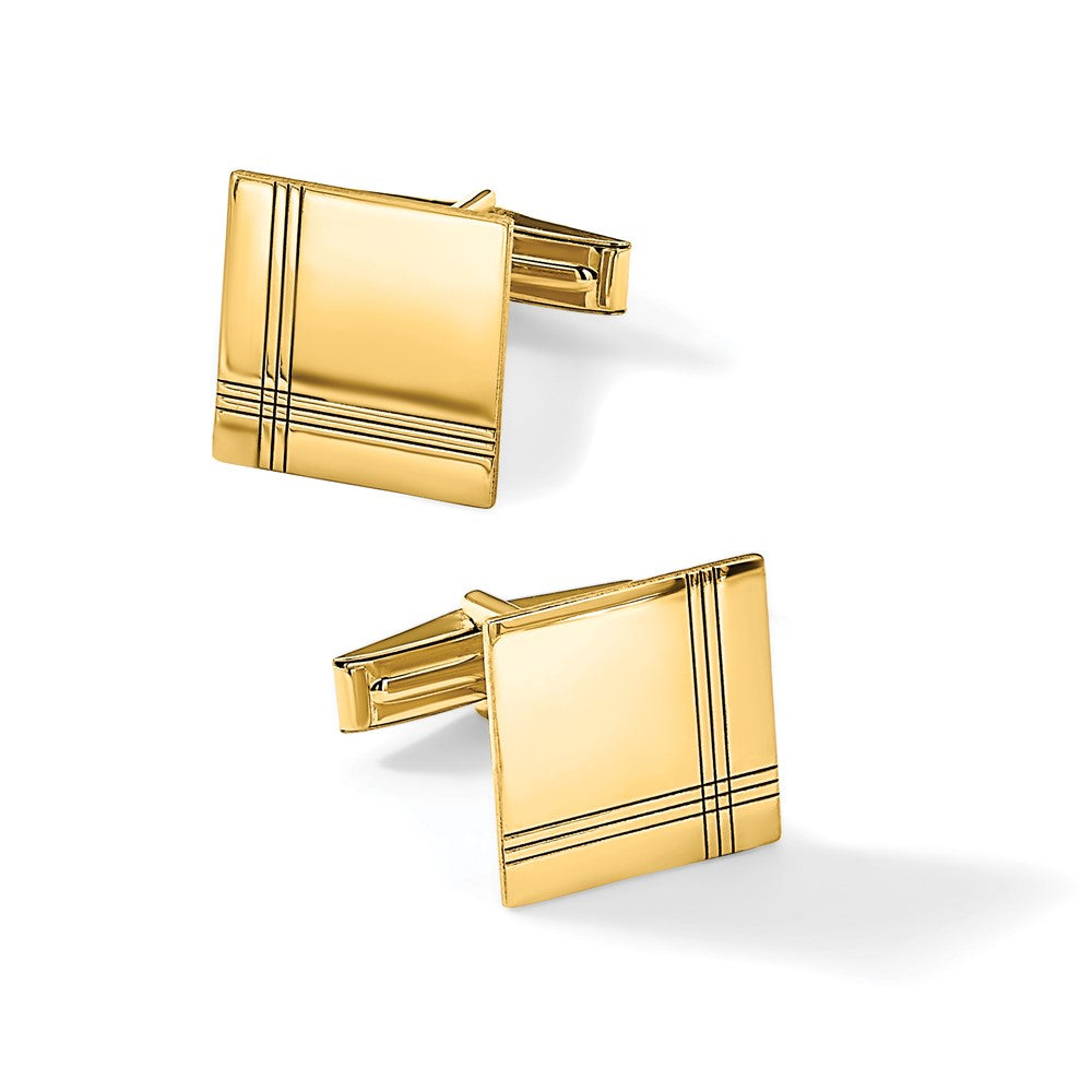 14K Yellow Gold Men's Square w/Line Design Cuff Links