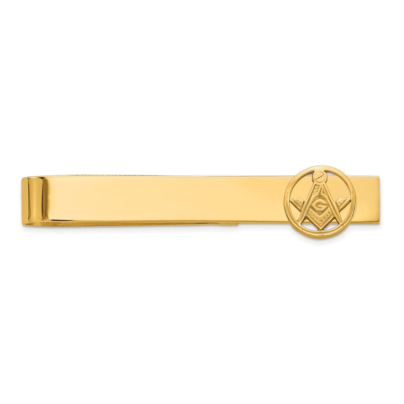 14K Yellow Gold Men's Polished and Beaded Masonic Circle Medium Tie Bar