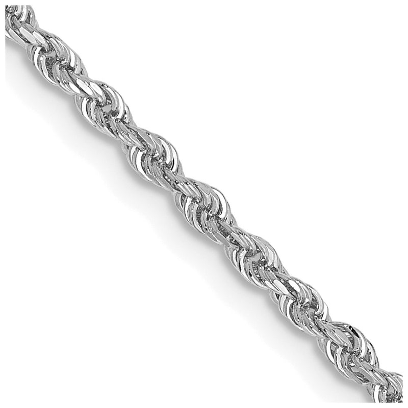 14K White Gold 30 Inch 2mm Diamond-cut Quadruple Rope Lobster Clasp Chain