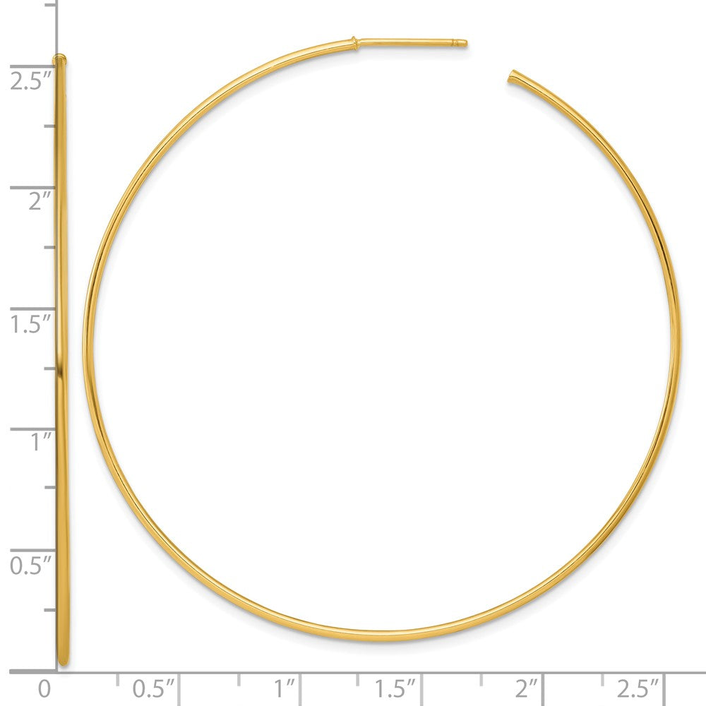 14K Yellow Gold Polished 1.2 x 65mm Solid C-Hoop Post Earrings