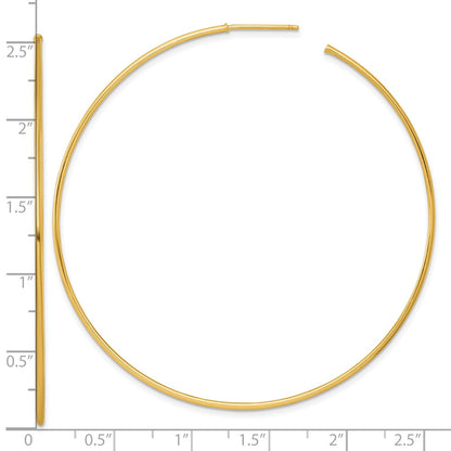 14K Yellow Gold Polished 1.2 x 65mm Solid C-Hoop Post Earrings