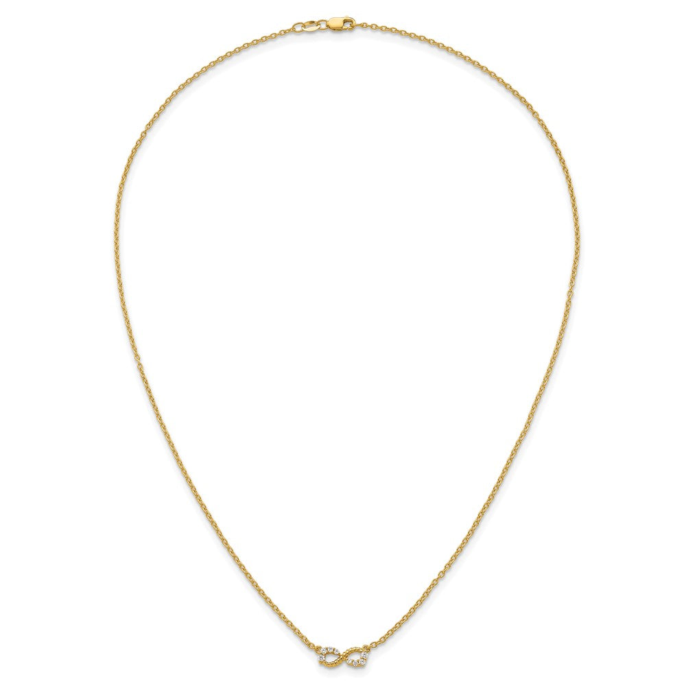 14K Yellow Gold Polished and Beaded 1/8 carat Diamond Infinity Symbol 18 Inch Necklace