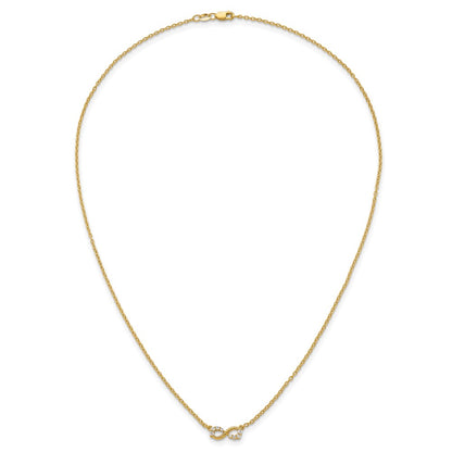 14K Yellow Gold Polished and Beaded 1/8 carat Diamond Infinity Symbol 18 Inch Necklace