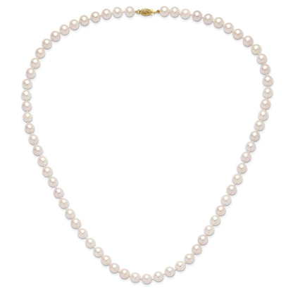 14K Yellow Gold 8-9mm Round Akoya Saltwater Cultured Pearl 24 Inch Necklace
