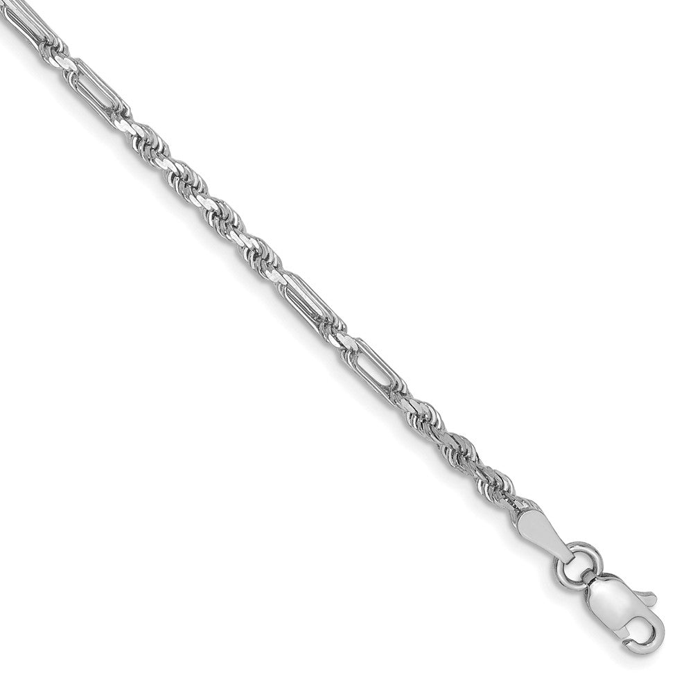 14K White Gold 2.5mm D/C Milano Rope 7 Inch Chain