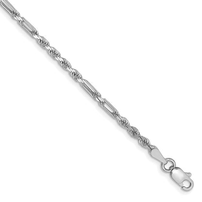14K White Gold 2.5mm D/C Milano Rope 7 Inch Chain