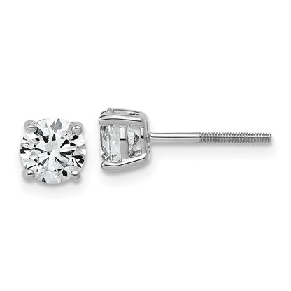 14K White Gold 1 1/2 carat Lab Grown Diamond VS/SI+ G+ Round Complete Four Prong Lightweight Screwback Stud Earrings