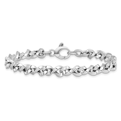 14K White Gold Polished Fancy Twisted Link 7.5 Inch Bracelet