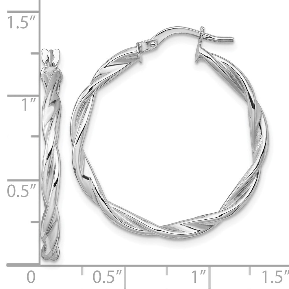 14K White Gold Polished Twisted 2.75 x 30mm Tube Hoop Earrings