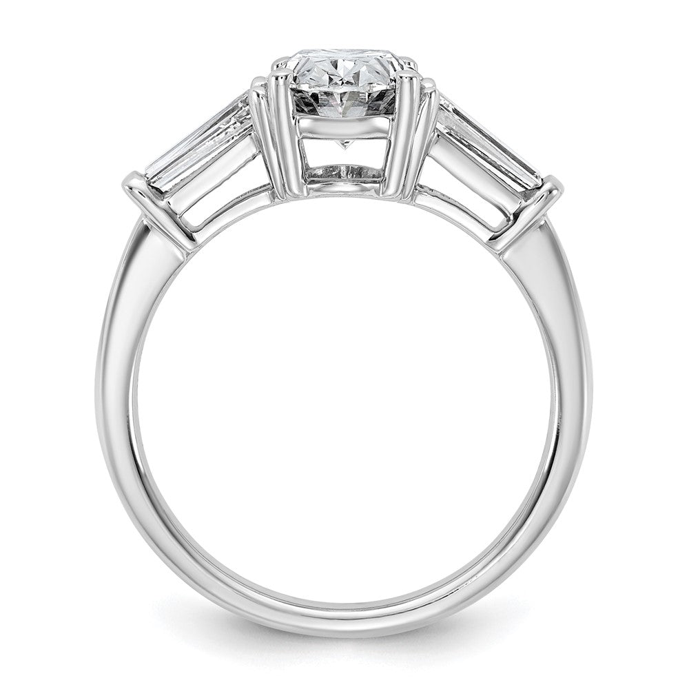 14K White Gold 3/4 carat Lab Grown Diamond VS+ F+ Tapered Baguette 1 1/2 carat Oval Semi Mount Three Stone Engagement Ring