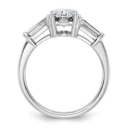 14K White Gold 3/4 carat Lab Grown Diamond VS+ F+ Tapered Baguette 1 1/2 carat Oval Semi Mount Three Stone Engagement Ring