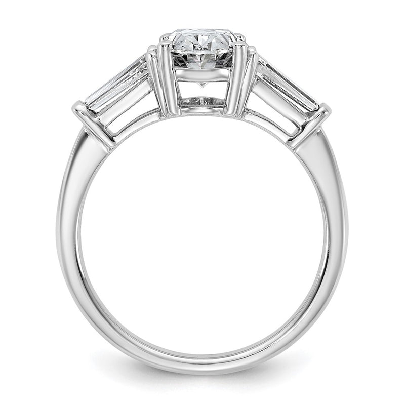14K White Gold 3/4 carat Lab Grown Diamond VS+ F+ Tapered Baguette 1 1/2 carat Oval Semi Mount Three Stone Engagement Ring