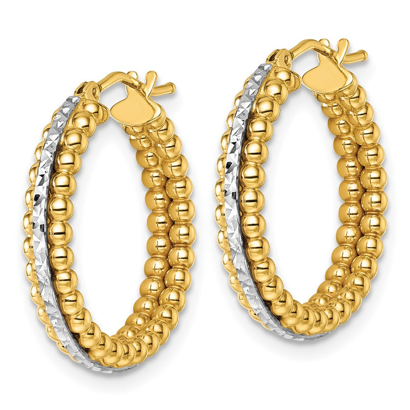 14K Two-Tone Gold Two Tone Polished and Diamond-cut Beaded Hoop Earrings