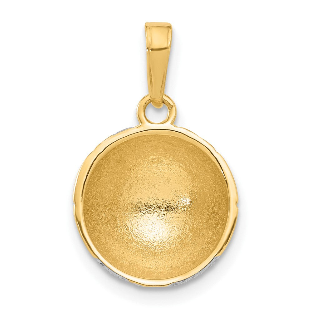 14K Yellow Gold and Rhodium Diamond-cut Domed Soccer Ball Pendant