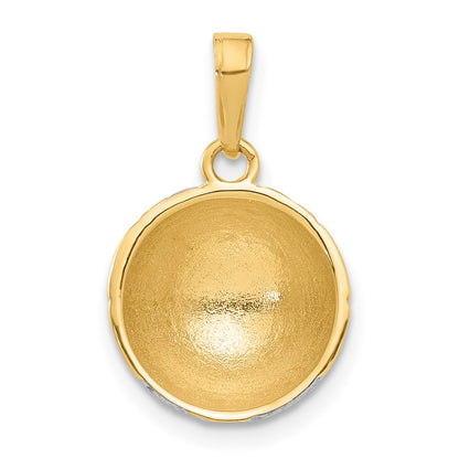 14K Yellow Gold and Rhodium Diamond-cut Domed Soccer Ball Pendant