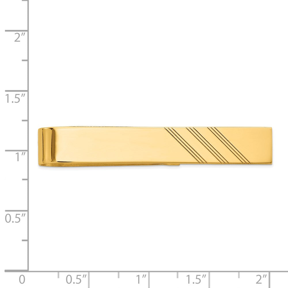 14K Yellow Gold Men's Grooved Engravable Tie Bar