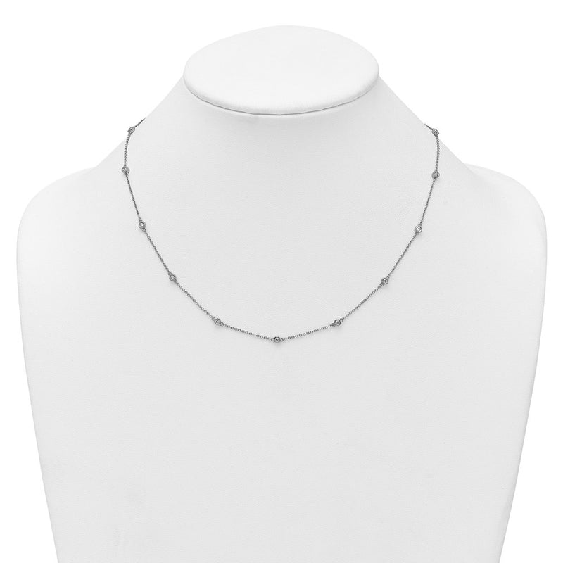 14K White Gold Complete 3/8 carat Bezel-set Diamond and Cable Chain 15-Station 18 Inch Necklace