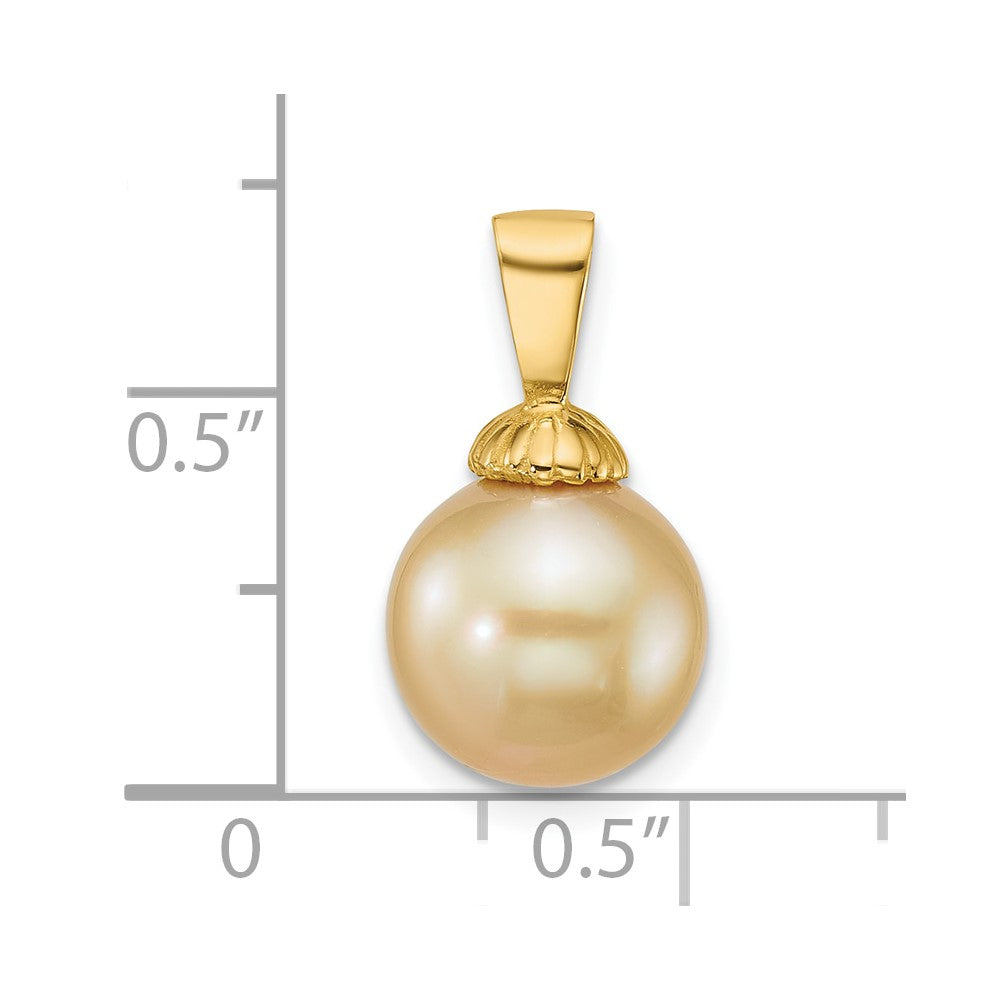 14K Yellow Gold Polished 10-11mm Round Golden South Sea Saltwater Cultured Pearl Pendant