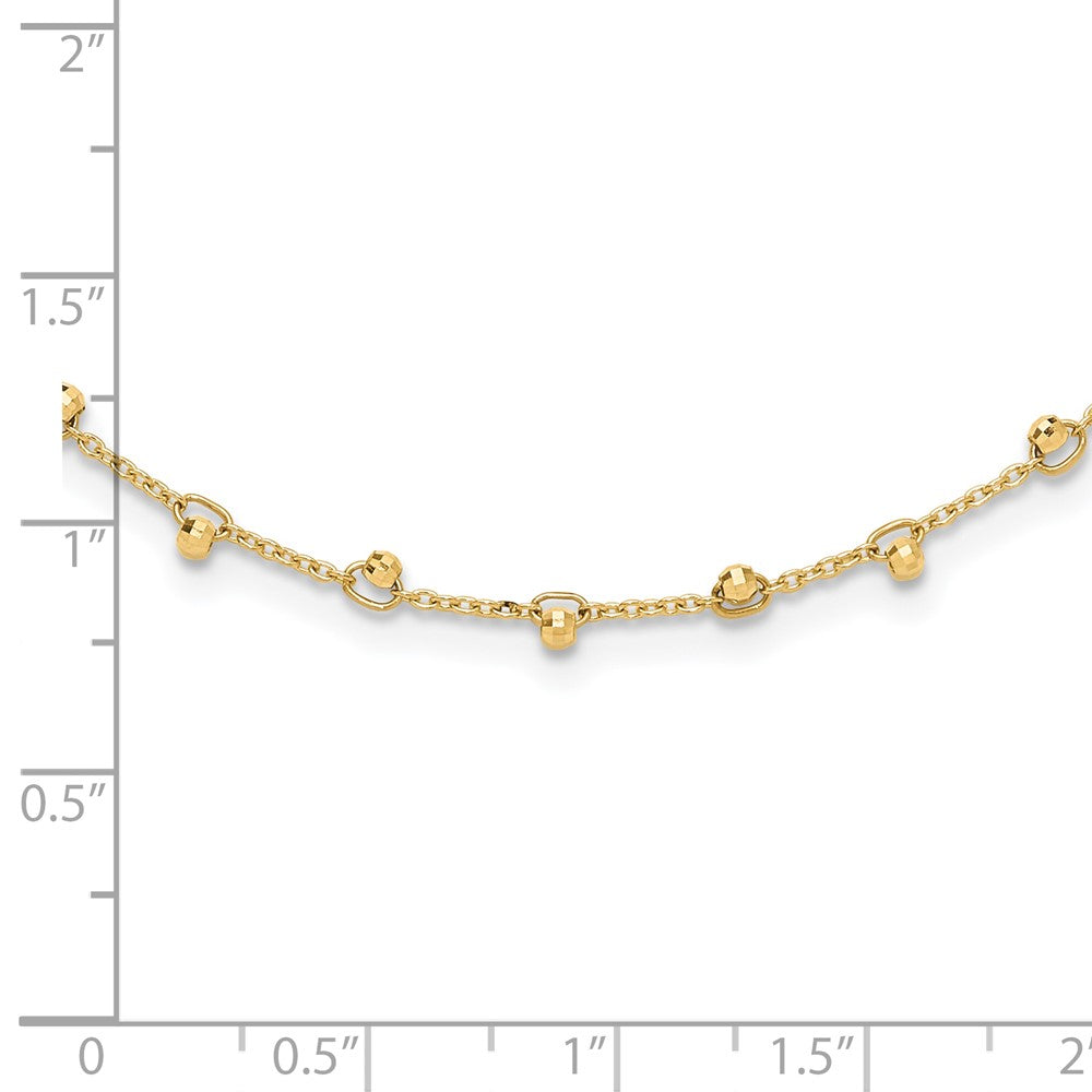 14K Yellow Gold Polished and Diamond-cut Beaded 16 Inch Necklace Plus 2 Inch Extender