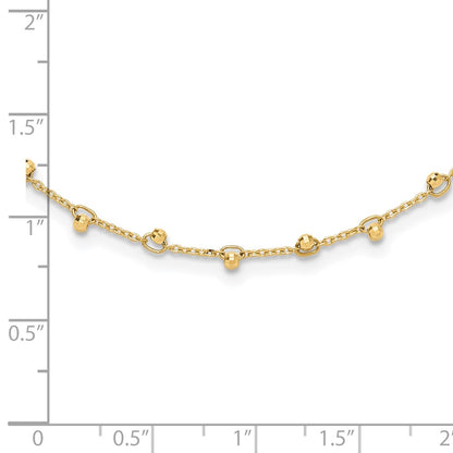 14K Yellow Gold Polished and Diamond-cut Beaded 16 Inch Necklace Plus 2 Inch Extender